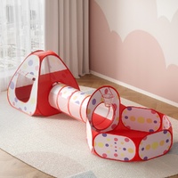 Keezi Kids Playhouse Play Tent Pop Up Teepee Ball Pit Tunnel Basketball Hoop Red thumbnail