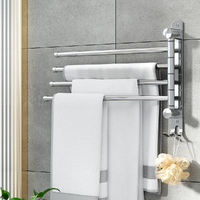Towel Rail Rack Holder 4 Bars Wall Mounted Stainless Steel Swivel Hanging Hook thumbnail