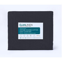 Elan Linen 100% Egyptian Cotton Vintage Washed 500TC Charcoal Single Bed Sheets Set thumbnail
