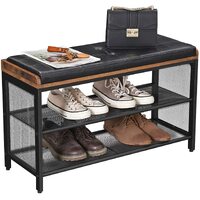 Shoe Bench with Mesh Shelf and Faux Leather Vintage Brown Black 80 x 30 x 48 cm thumbnail