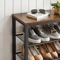 Shoe Rack with 3 Mesh Shelves Rustic Brown and Black thumbnail