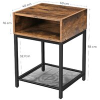 Side Table with Open Compartment and Mesh Shelf Rustic Brown and Black thumbnail