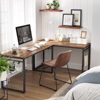 Home Office Desk with 8 Hooks 140 x 60 x 75 cm Rustic Brown and Black thumbnail