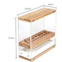 31 Holes Acrylic Bamboo Brush Holder Organiser Beauty Cosmetic Display Stand with Leather Drawer White (22.3 x 8.6 x 21.5 cm) thumbnail
