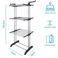 3 Tier Foldable Clothes Drying Rack for Laundry Dryer with Hanger Stand Rail Indoor thumbnail