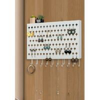 Wall Mount Earring Jewelry Hanger Organizer Holder with 109 Holes and 19 Hooks (White) thumbnail
