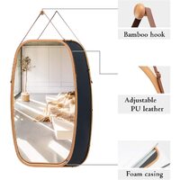 Hanging Full Length Wall Mirror - Solid Bamboo Frame and Adjustable Leather Strap for Bathroom and Bedroom thumbnail