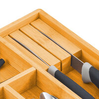 Large Capacity Bamboo Expandable Drawer Organizer with Knife Block Holder for Home Kitchen Utensils thumbnail