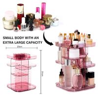360 Rotating Large Capacity Makeup Organizer for Bedroom and Bathroom (Pink) thumbnail