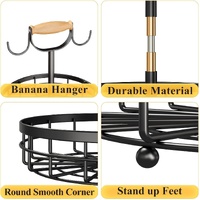 2-Tier Fruit Basket Bowl Storage with Wood Lift Handle and Dual Banana Tree Hanger for Kitchen Countertop thumbnail