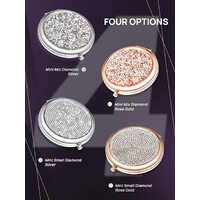 Mini Mix Diamond 1X/2X Magnifying Round Metal Pocket Makeup Mirror (Silver) thumbnail