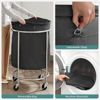 Steel Frame Laundry Basket Wheels, Black thumbnail