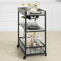 Industrial Vintage Style Wood Metal 3 Tiers Kitchen Serving Trolley with Wine Rack (Grey) thumbnail