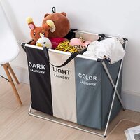 3 in 1 Large 135L Laundry Clothes Hamper Basket with Waterproof bags and Aluminum Frame (Multi) thumbnail