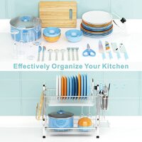 Stainless Steel 2-Tier Dish Drying Rack with Utensil Holder, Cutting Board Holder and Dish Drainer for Kitchen Counter (Silver) thumbnail