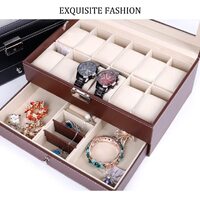 12 Slot PU Leather Lockable Watch and Jewelry Storage Boxes (Brown) thumbnail