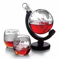 850ml Whiskey or Wine Globe Glass Decanter Set - 2x Glasses + Wooden Stand thumbnail