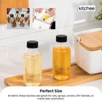 Kitchee 12x 60ml Small Glass Bottles + Lids Funnels Brush Labels Pen thumbnail