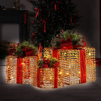 Swishmas Set Of 3 Christmas Gift Boxes With Lights - Champagne With Red Bows thumbnail