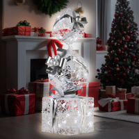 Swishmas 83cm Triple Christmas Silver Giftbox Stack Display with Lights thumbnail