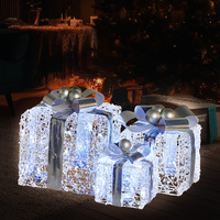 Swishmas Set Of 3 Christmas Gift Boxes With Lights With Jewelled Wire And Silver Bows thumbnail