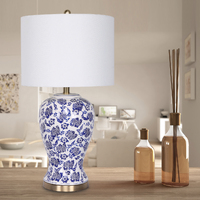 Sarantino Table Lamp Ceramic Floral Base Cotton Drum Shade thumbnail