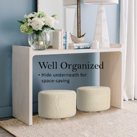 2X Fabric Ottoman Round Wooden Leg Foot Stool - BEIGE thumbnail