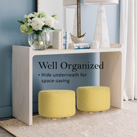 2X Fabric Ottoman Round Wooden Leg Foot Stool - Mustard Yellow thumbnail