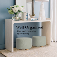 2X Fabric Ottoman Round Wooden Leg Foot Stool - GREY thumbnail