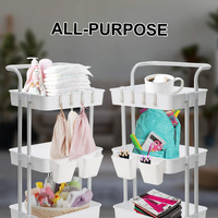 Trolley Cart Storage Utility Rack Shelf Organiser Swivel Kitchen 2 Tier WHITE thumbnail