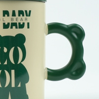 2X High-Fired Ceramic Porcelain Mug Set with Lid 400ml Bear w Tea Spoon GREEN thumbnail