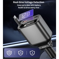 CHOETECH TC0033 105W USB-C+USB-A Fast car charger with Stretchable USB-C + Lightning cables thumbnail