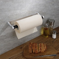 Kitchen Paper Holder Under Cabinet Screw Wall Mount Adhesive Paper Towel Holder Rectangle Silver thumbnail