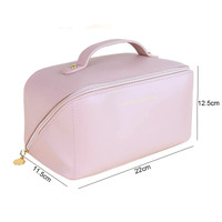 Large Travel Cosmetic Bag Portable Make up Makeup Bag Waterproof PU Leather Storage Pink thumbnail