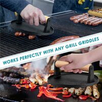 Heavy Duty Round Cast Iron Grill Burger Press Pre-Seasoned Steak Griddle BBQ Grilling thumbnail