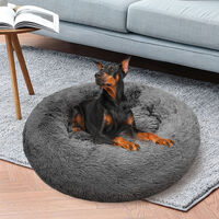 Dog Pet Cat Calming Bed Warm Plush Round Nest Comfy Sleeping Bed Dark Grey 70cm thumbnail