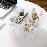 4 Pcs Set Stackable Desktop storage Box Drawer Transparent Plastic Stationery Cosmetic Organizer Box(White) thumbnail