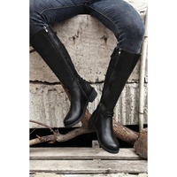 Black Side Zipper Knee High Chunky Low Heel Boots - 37 EU thumbnail