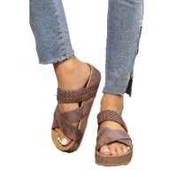 Brown Braided Detail Criss Cross Platform Slippers - 39 EU thumbnail