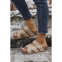 Beige Woven Cross Criss Hollowed Slip-On Slippers - 39 EU thumbnail