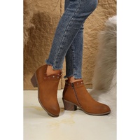 Chestnut Studded Faux Leather Chunky Heel Ankle Boots - 40 EU thumbnail