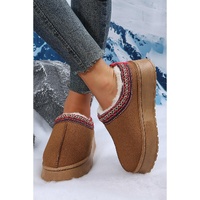 Chestnut Suede Contrast Print Round Toe Plush Lined Flats - 40 EU thumbnail