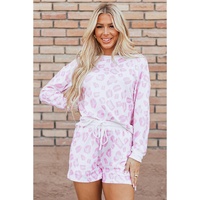 Pink Leopard Animal Print Pullover and Shorts Loungewear - S thumbnail