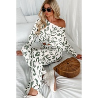 Beige Leopard Animal Print Long Sleeve and Pants Loungewear Set - L thumbnail