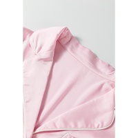 Light Pink Satin Knot Accent Shirt and Ruffled Pants Lounge Set - L thumbnail