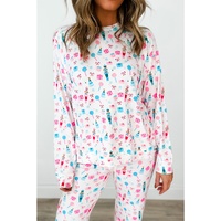 White Christmas Pattern Long Sleeve Top and Wide Leg Pants Set - L thumbnail