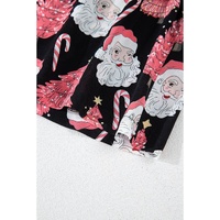 Black Christmas Santa Printed Two Piece Pajamas Set - S thumbnail