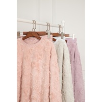 Lavendula Textured Leopard Fleece Loose Two Piece Lounge Set - L thumbnail