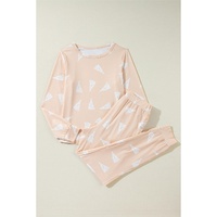 Apricot Christmas Tree Print Loose Fit Two Piece Pajama Set - S thumbnail