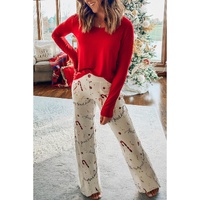 Red Solid Top and Christmas Pants Two Piece Lounge Set - L thumbnail